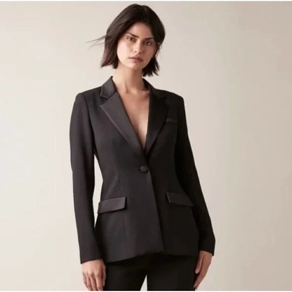 Jason Wu Tuxedo Satin Shawl Collar One Button Blazer Jacket Black Size XS